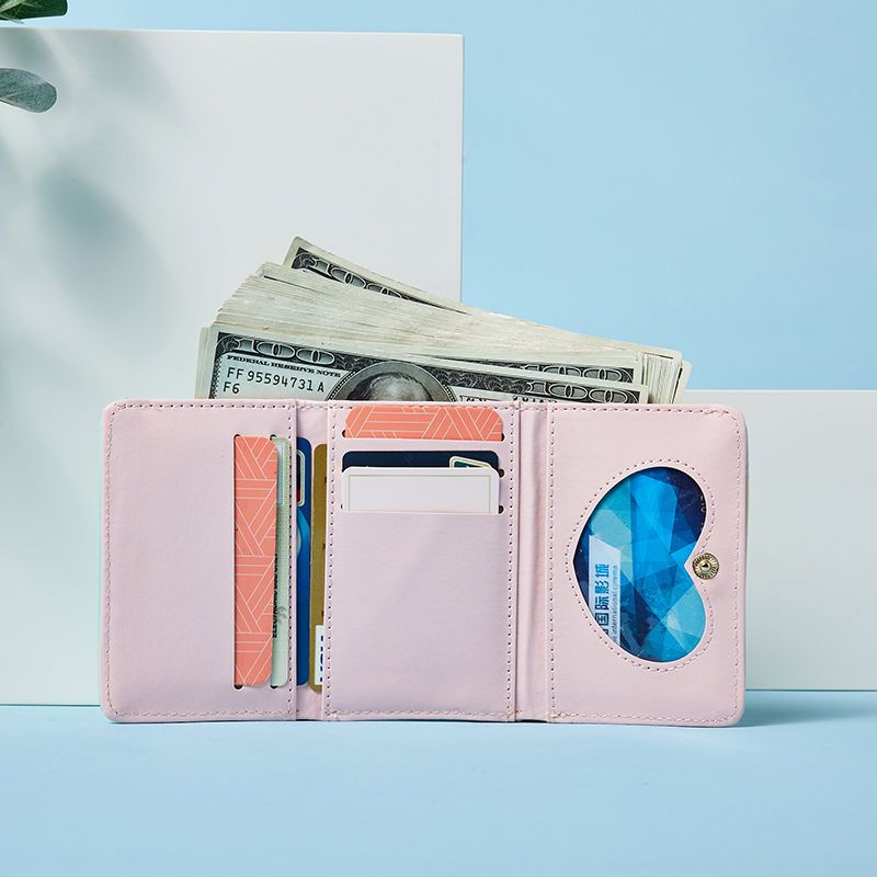 新款日系小清新钱包学生韩版多功能钱夹可爱纯色零钱包