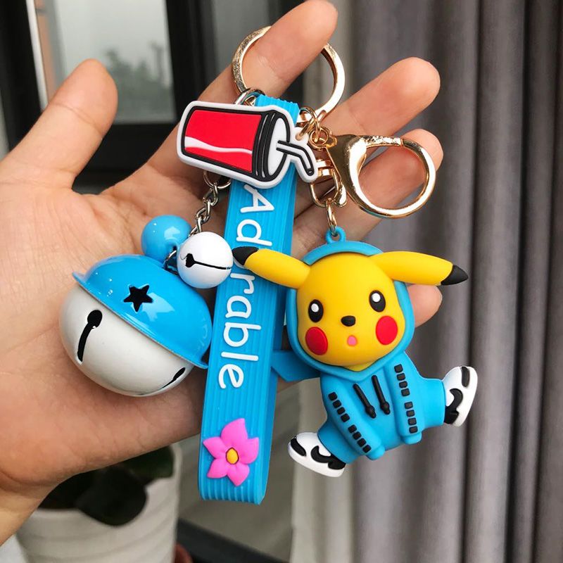 Pikachu car key chain schoolbag small pendant couple backpack cartoon hanging doll Trinket