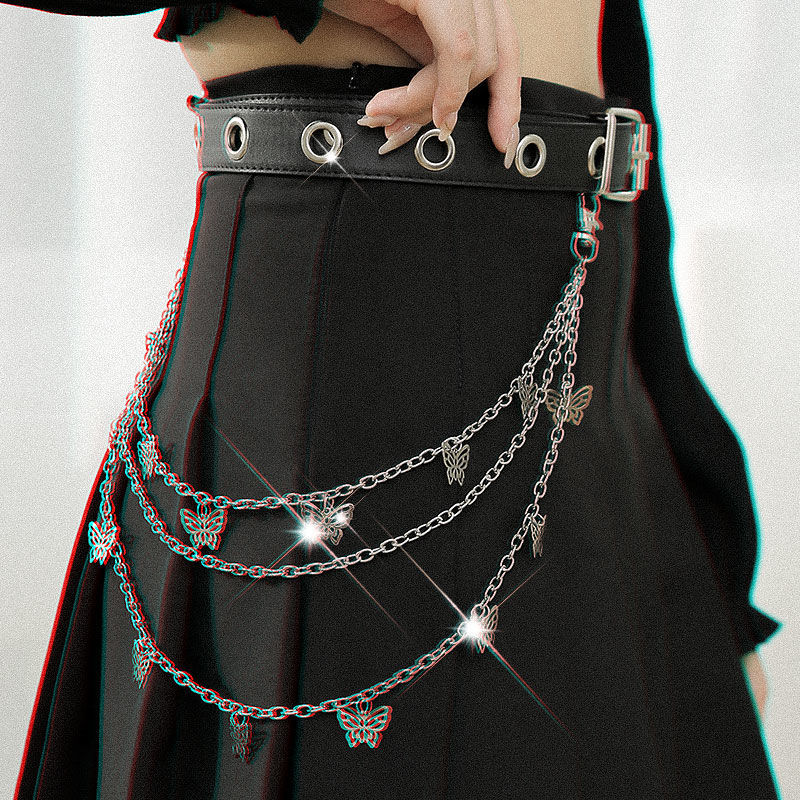 Chain waist belt women cool ins pants chain accessories punk jeans belt decoration hip hop JK uniform plaid skirt