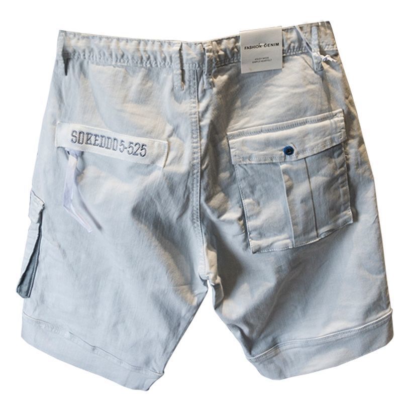 Summer casual denim shorts men's Korean fashion loose straight tooling pants