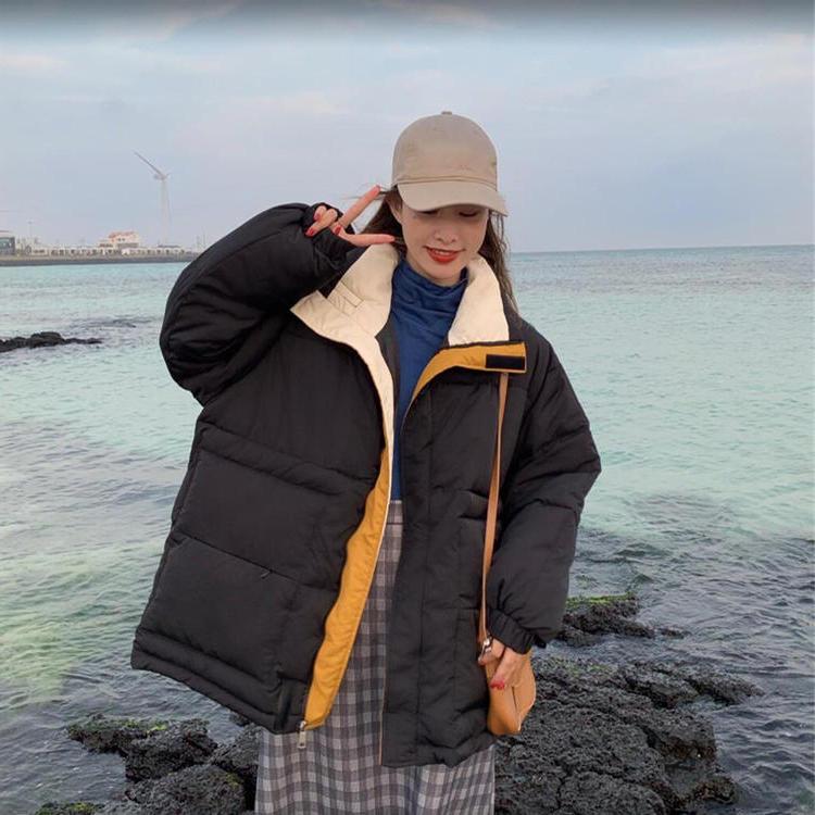 Down padded jacket female 2022 new Korean version of the loose Hong Kong style student ins bread jacket thickened cotton jacket winter jacket
