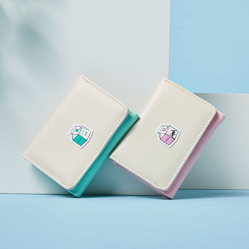 新款日系小清新钱包学生韩版多功能钱夹可爱纯色零钱包