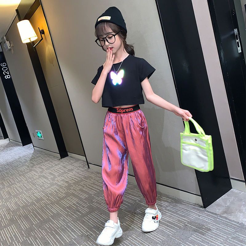Girls' summer suit 2020 new fashion Korean fashionable net red children's summer Chiffon wide leg pants