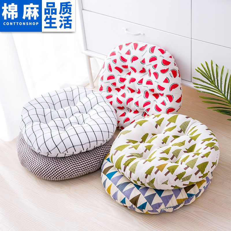 Flax round cushion car heightening cushion office cushion chair cushion Futon round cushion thickened strap antiskid