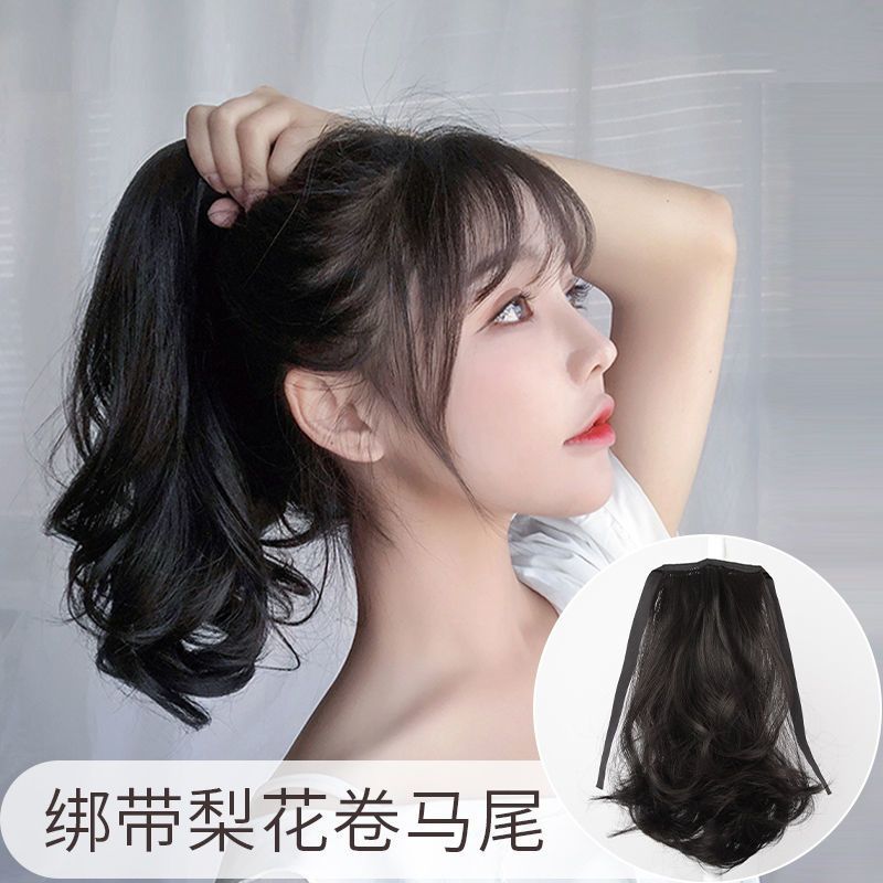 假发女马尾短款绑带梨花卷中长发自然蓬松长卷发逼真马尾辫子发片