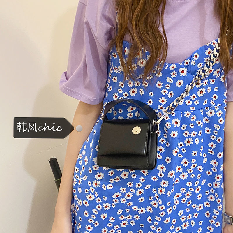韓國mini粗鏈條黑色手提小方包女2020夏季新款胸包口紅零錢挎包