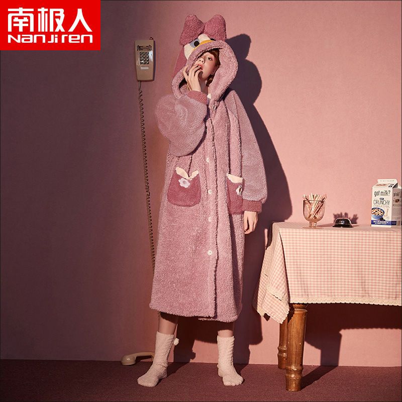 Antarctica thickening and lengthening couple flannel Nightgown women autumn and winter men's bathrobe winter coral velvet bathrobe