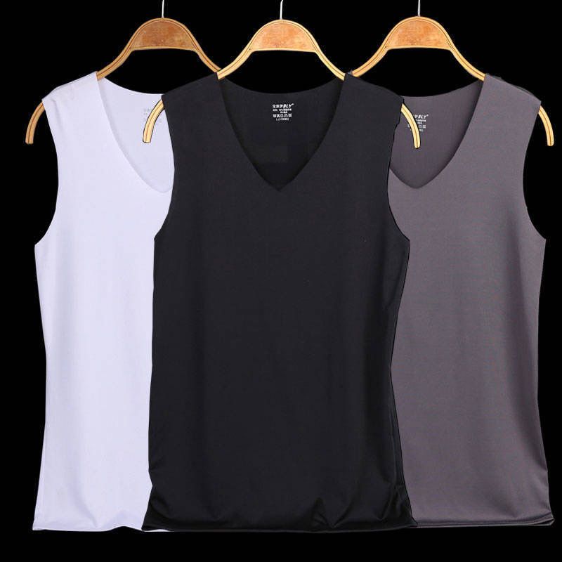 男士冰丝背心男无痕紧身打底衫无袖t恤坎肩运动背心夏季汗衫外穿