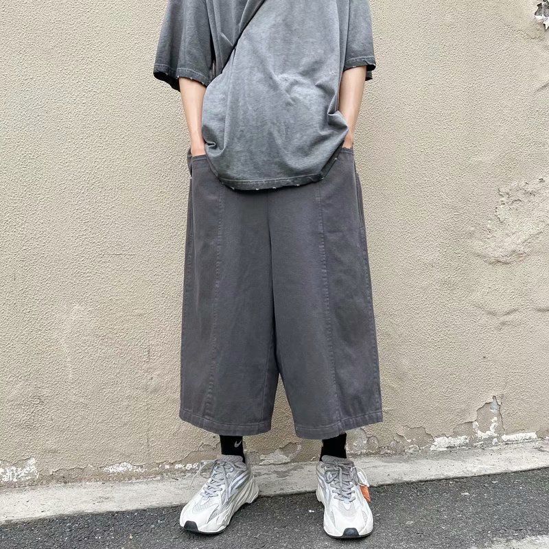 New fashion brand cotton work clothes Capris men's trend Korean version versatile loose wide leg pants pocket hip hop basketball pants