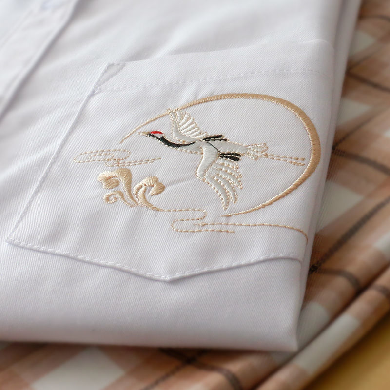 【寻月】DK衬衫大码原创正版刺绣衬衫日系仙鹤长袖上衣男小众特色