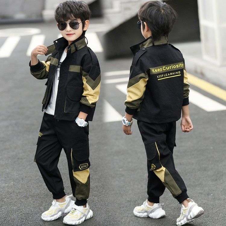 男童工裝套裝2023春秋裝新款洋氣8中大童12韓版兒童9衣服15歲潮衣