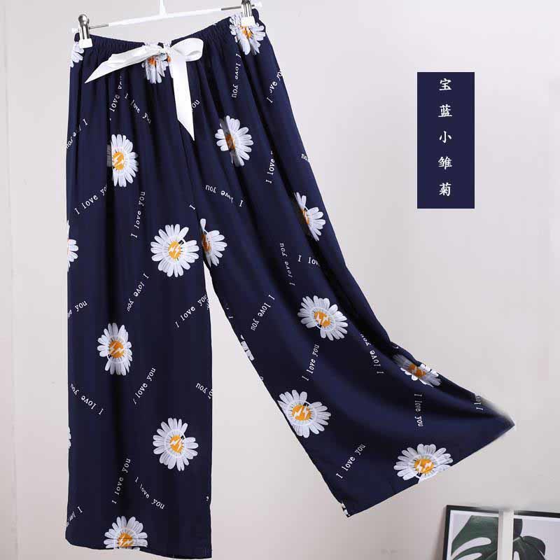 Pajamas women summer silk Winnie bear student Capris mosquito proof wide leg pants rayon home pants can be worn outside