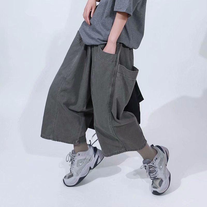 New fashion brand cotton work clothes Capris men's trend Korean version versatile loose wide leg pants pocket hip hop basketball pants