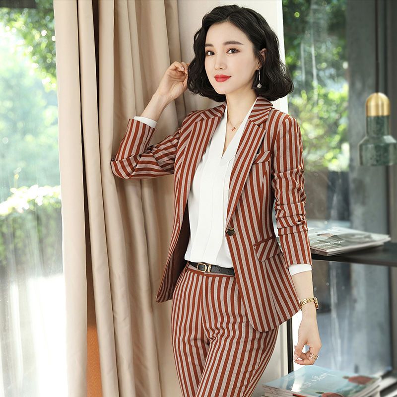Women's Suits  Autumn Fashion High-end Professional Suit Casual Striped British Style Formal Dress