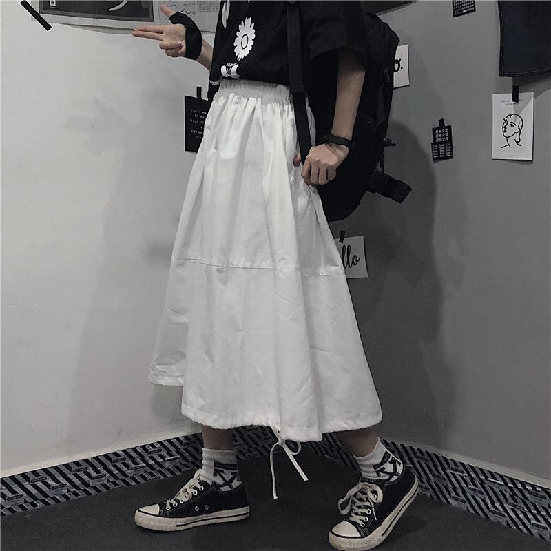 Half skirt women summer Korean version ins retro student pleated skirt work Dress Medium Length white skirt A-line skirt fashion