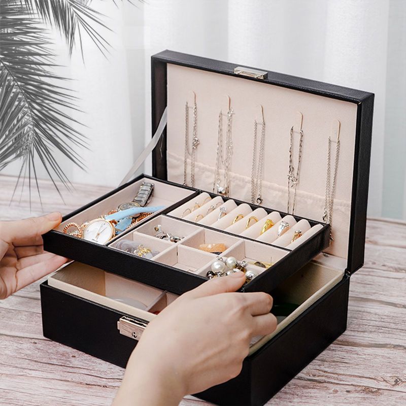 Jewelry box with lock simple multilayer large capacity earrings earrings jewelry storage box necklace ring hand jewelry box