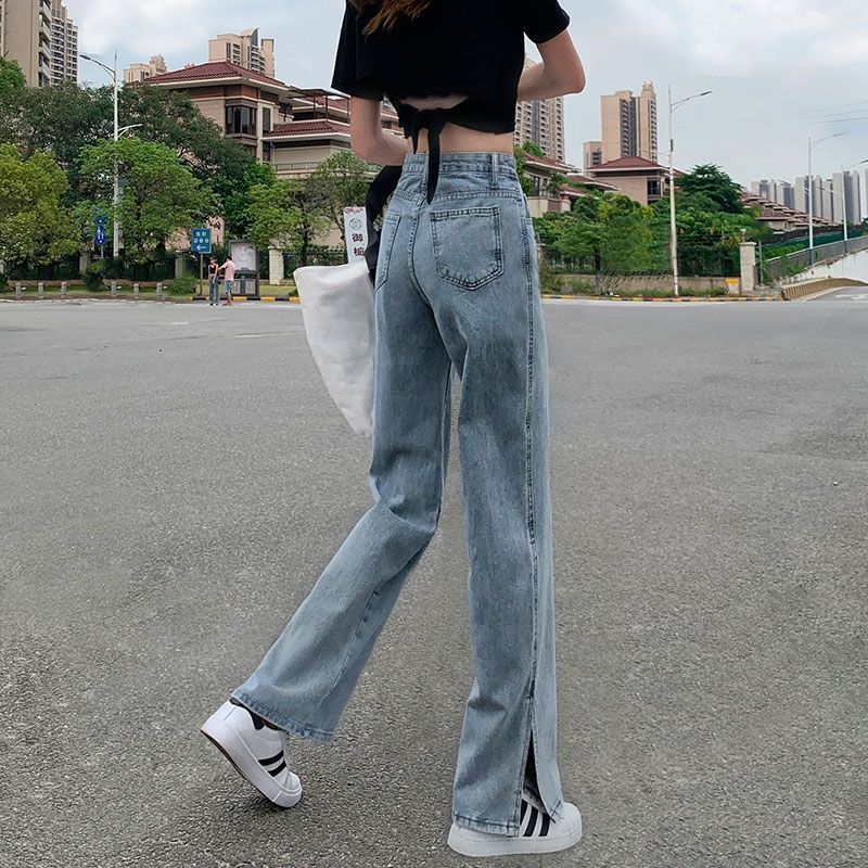 Small slit wide-leg jeans women's straight loose-fitting high-waisted  summer new drape mopping pants