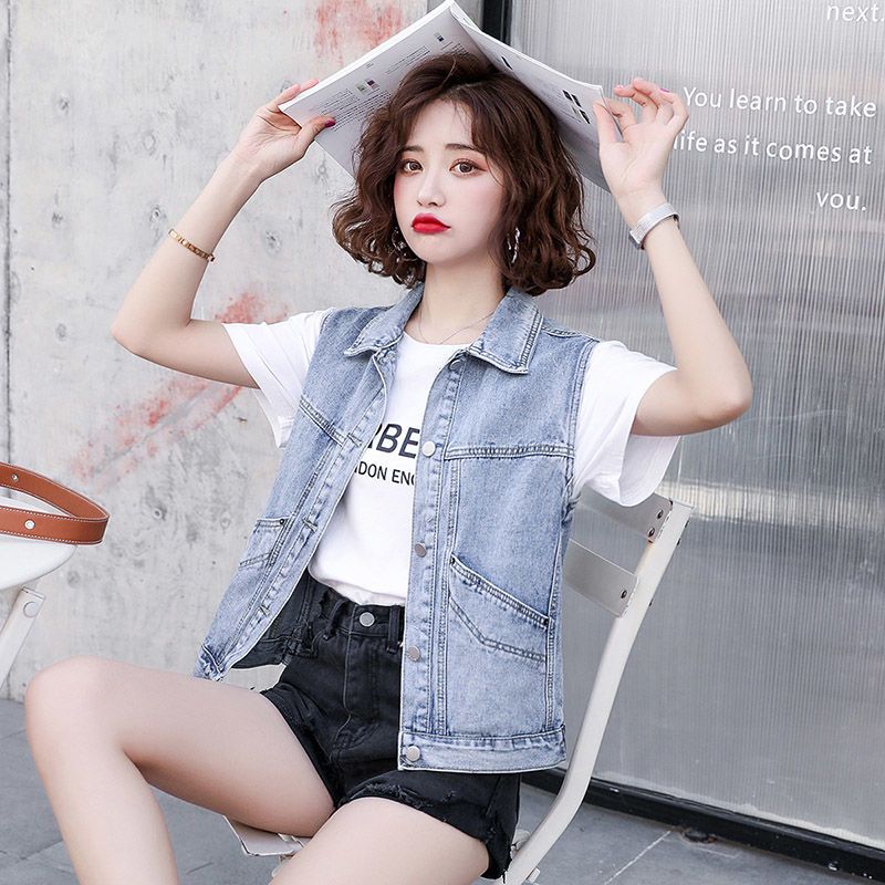New spring Lapel Denim Jacket Women's sleeveless Camisole Korean version fashion loose small short vest