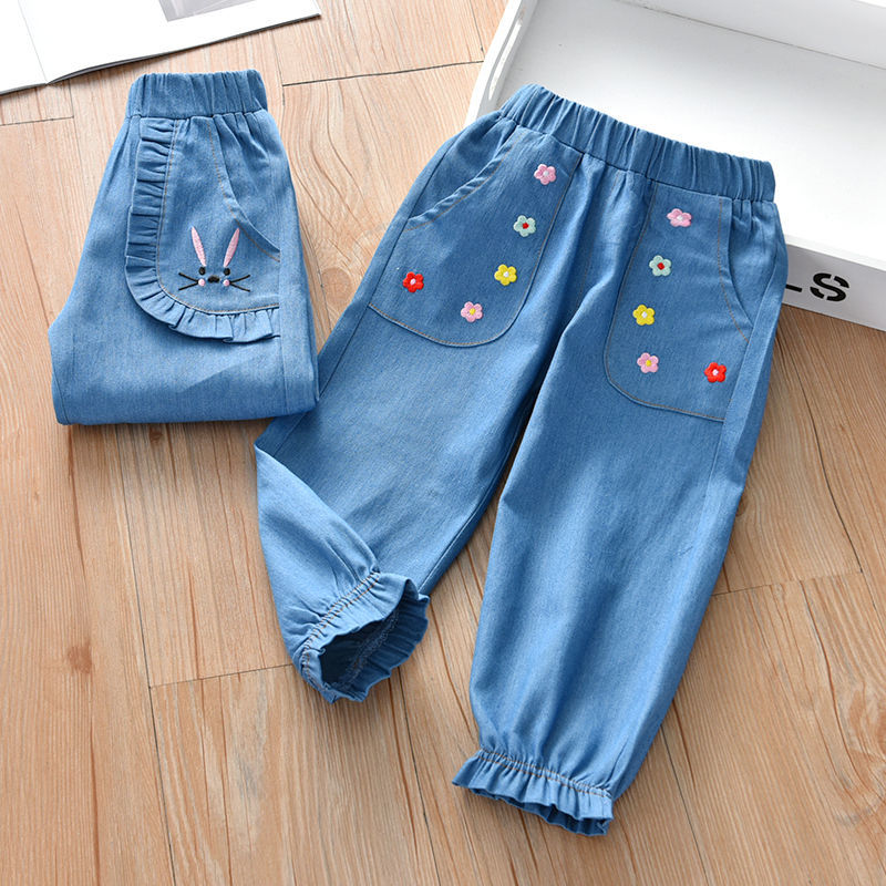 Girls' jeans pants spring and autumn 2020 new Korean version of baby girls' foreign style casual pants girls' legged long pants