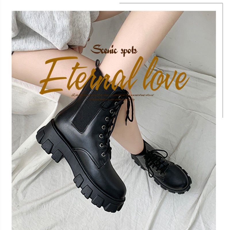 Thick bottomed Martin boots female British style student's height shows thin autumn and winter middle tube women's boots net red Korean versatile short boots