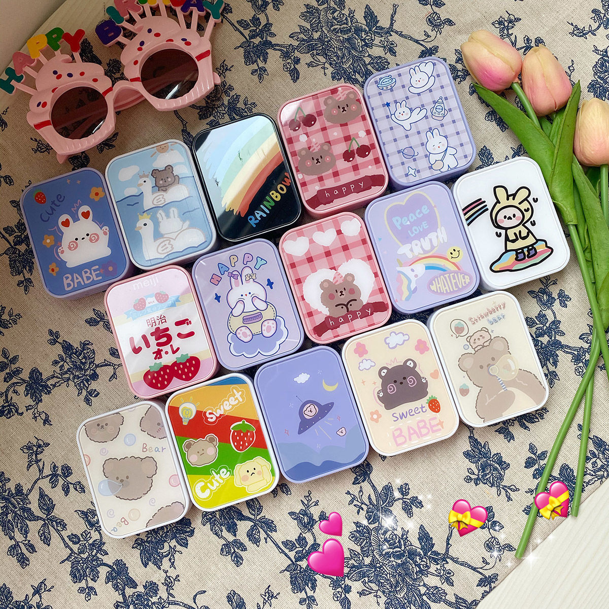 Han ins Feng two pieces of beautiful pupil box large capacity lovely simple portable double partner case contact lens case