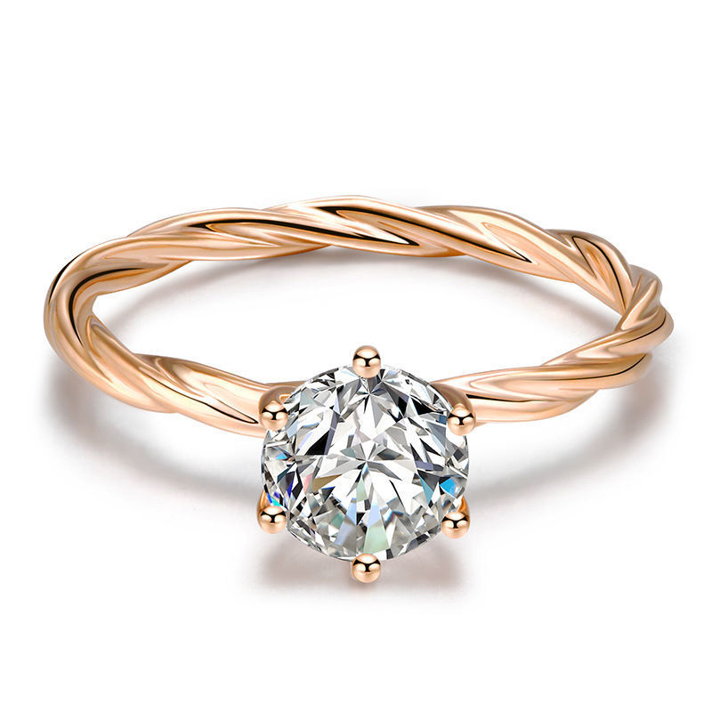 18k rose gold platinum one carat diamond ring women's us mosang stone diamond ring six claw simple twist arm ring
