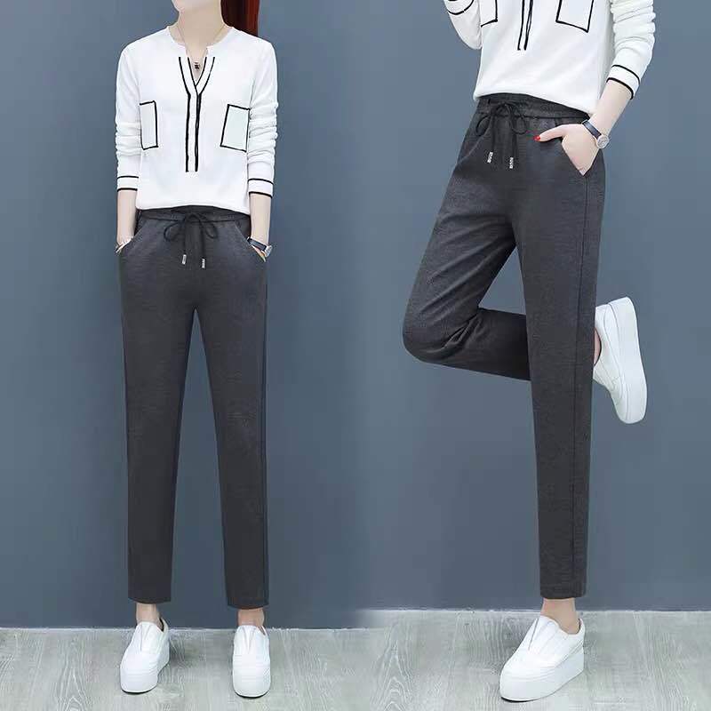 Nine/eighth trousers women's casual sports spring and autumn  new cotton trousers harem thick black outerwear small man