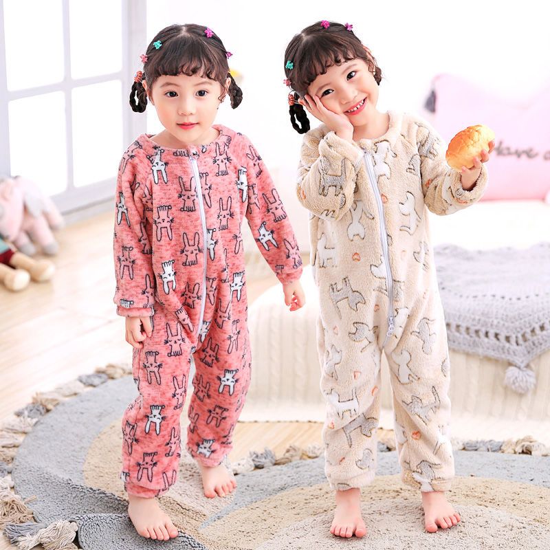 Flannel one-piece pajamas children's sleeping bag boys and girls creeping suit baby kickproof quilt spring and autumn thickening double sided