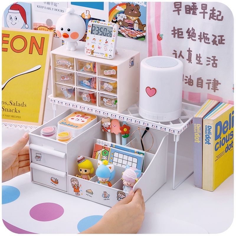 少女心文具桌面收纳盒九宫格学生书桌上办公整理神器置物架ins风