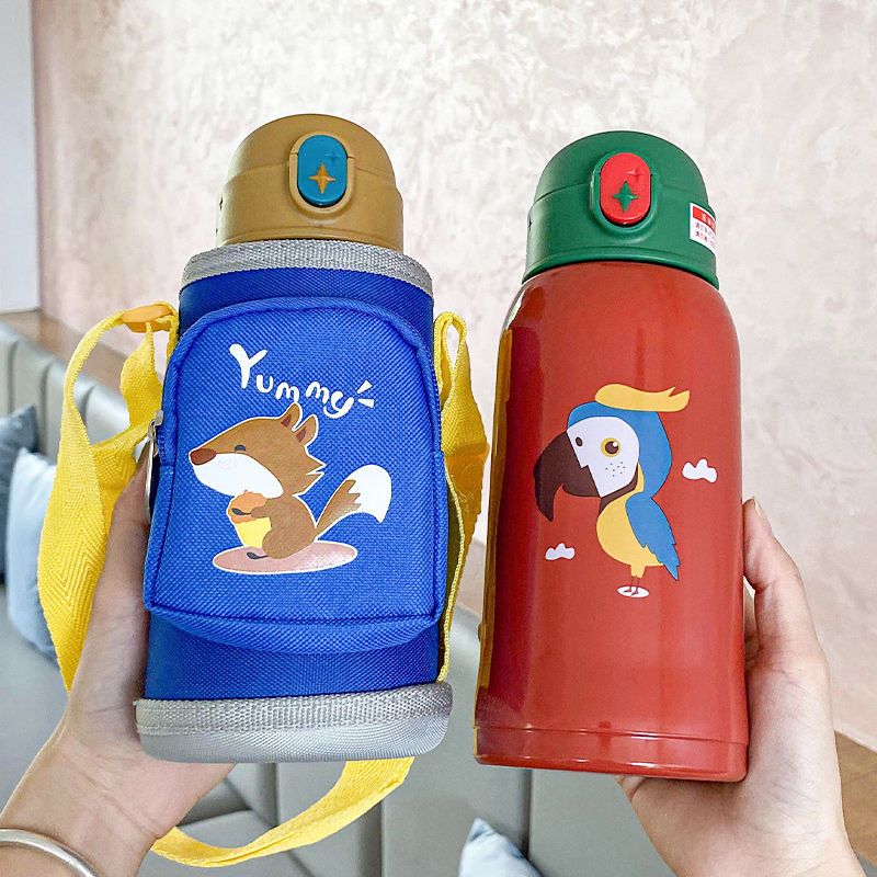 A three lid children's thermos cup cartoon cute with straw dual-purpose anti drop cup large capacity portable water cup pot