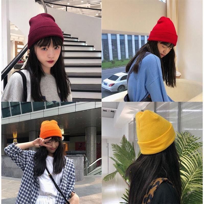 Pure color wool hat women ins wind autumn winter Korean fashion knitted hat sweet thin versatile maternity hat summer cold hat
