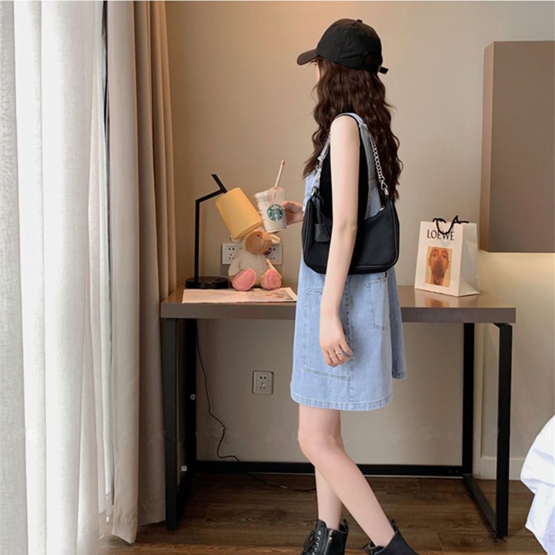 Denim suspender skirt female student summer Korean new age reducing suspender dress loose and thin skirt