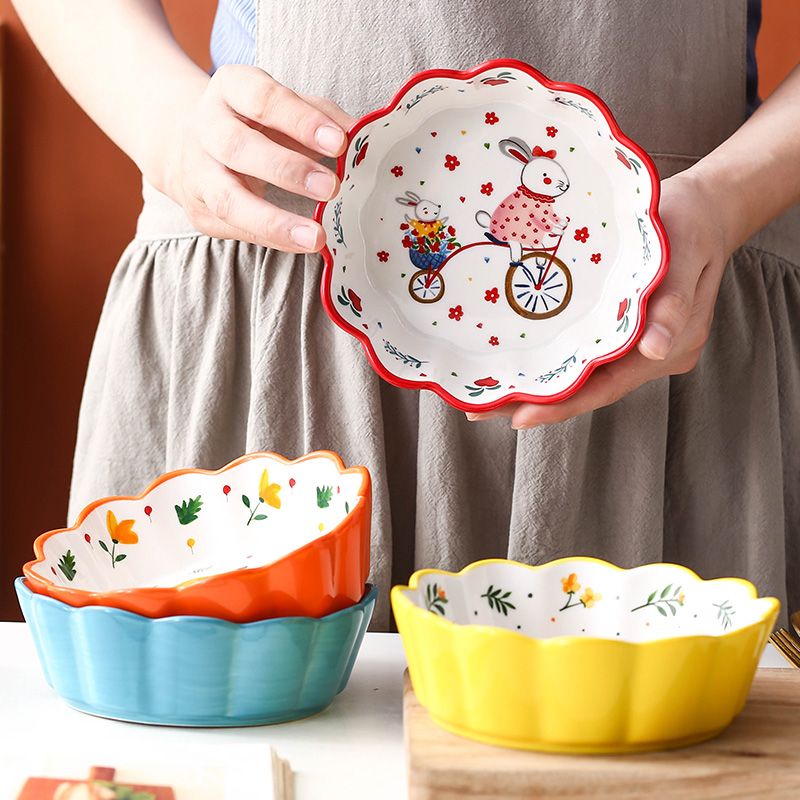 Ceramic cherry bowl instant noodles bowl Japanese tableware girl heart creative rice bowl family lovely fruit salad bowl breakfast