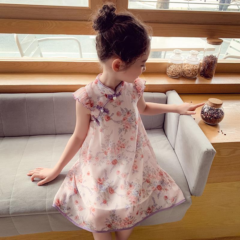 Girls cheongsam summer dress 2020 new children's China snow spinning princess skirt super fairy little girl Hanfu dress