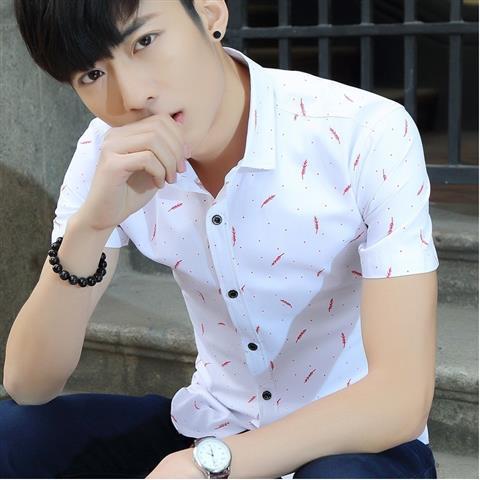 Hong Kong Style Japanese shirt men's half sleeve Korean fashion handsome short sleeve ruffian handsome summer 7 / 7 sleeve shirt coat
