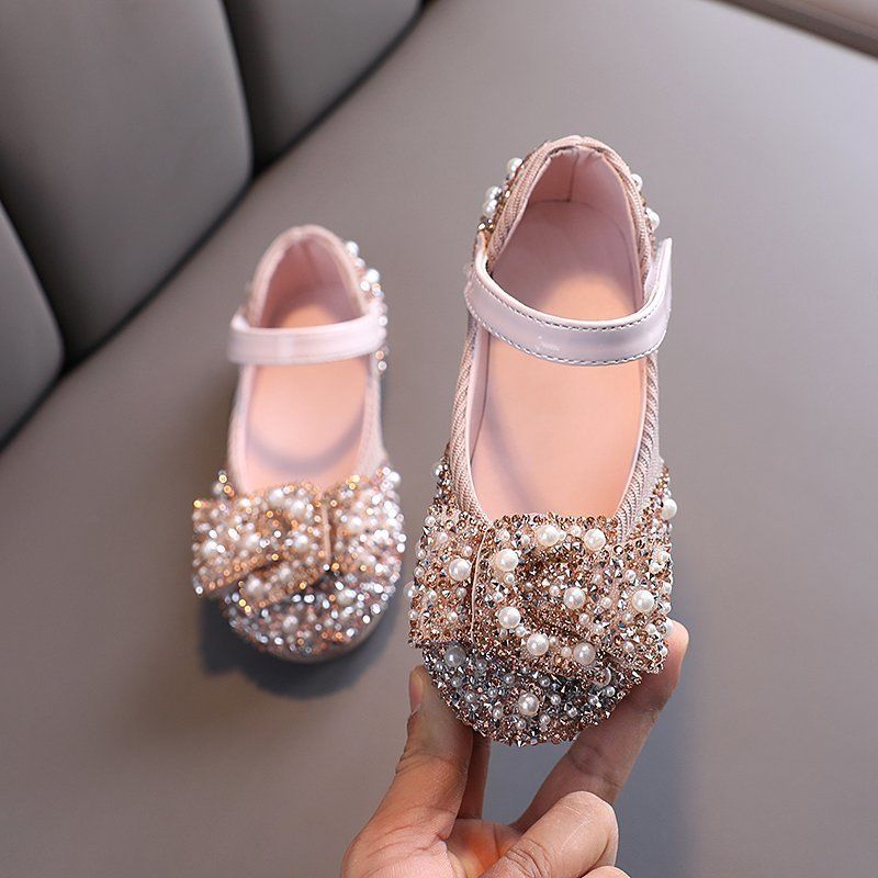 Girl's single shoes 20 spring and autumn new leisure color diamond bowknot children's princess shoes little girl performance shoes