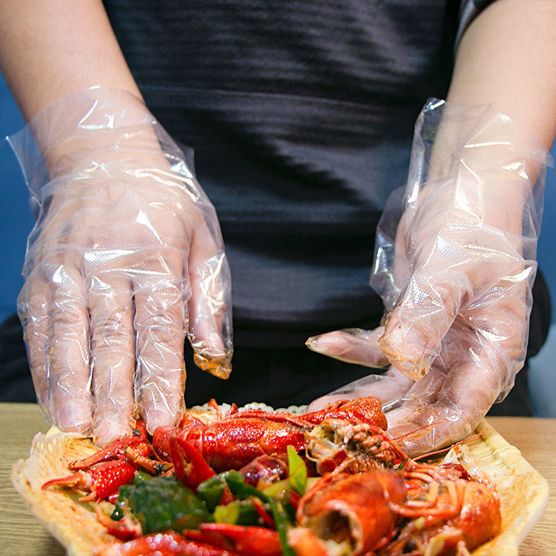 一次性手套食用龙虾餐饮加厚家用批发塑料特厚厨房美发透明食品级