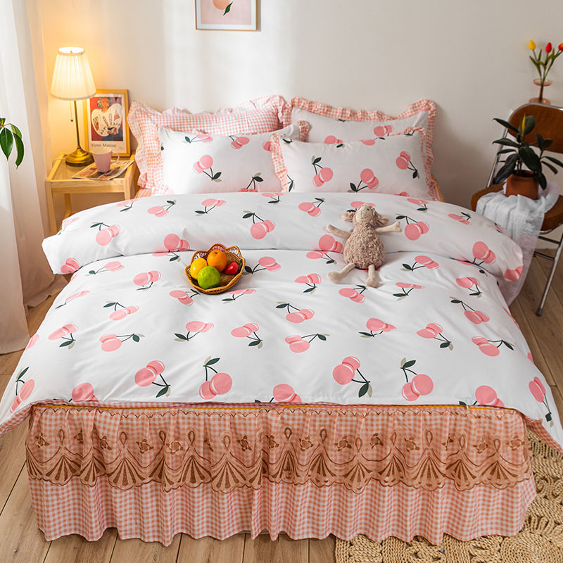 Lace edge Korean bed skirt bedspread 4-piece Set Princess wind quilt cover bedclothes bed sheet quilt cover men and women 3-piece set