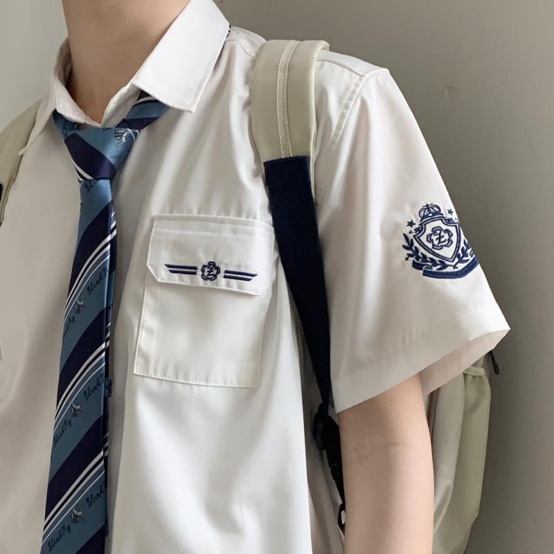 Japanese DK uniform college wind short-sleeved white shirt male Korean version trend student class uniform summer shirt jk couple outfit