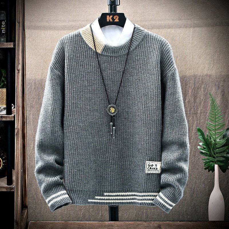 2020 winter sweater men's Korean Trend pure color sweater loose autumn and winter round neck coat sweater men's