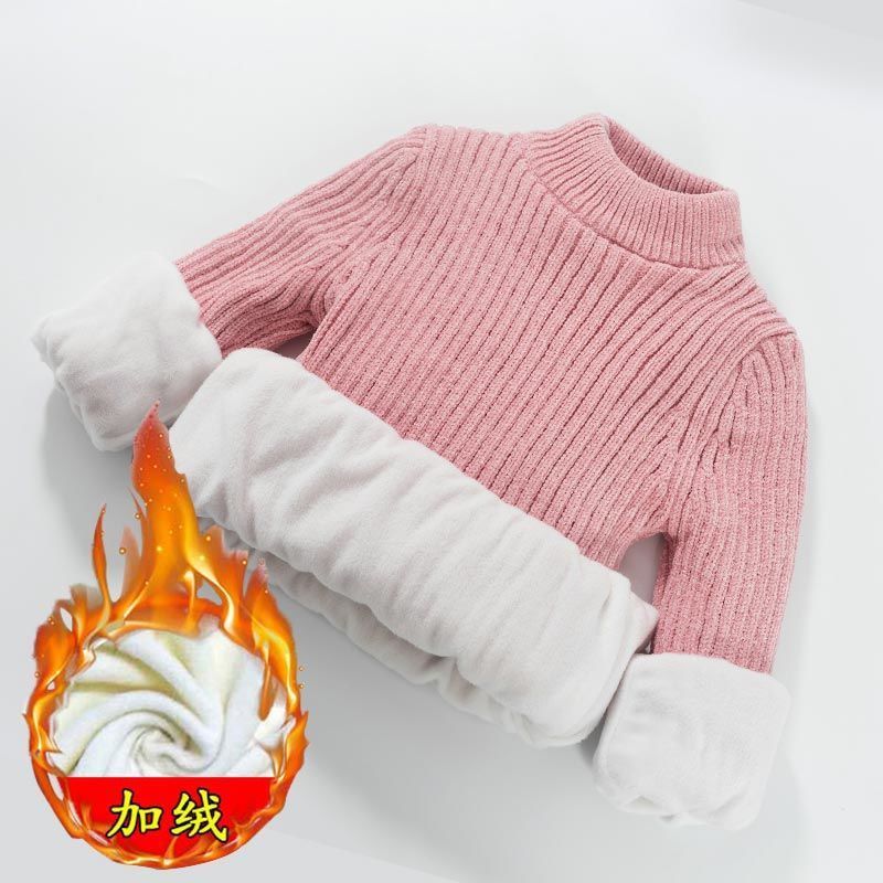 男女童低領毛衣套頭2021秋冬款加絨加厚雪尼爾女童高領兒童打底衫