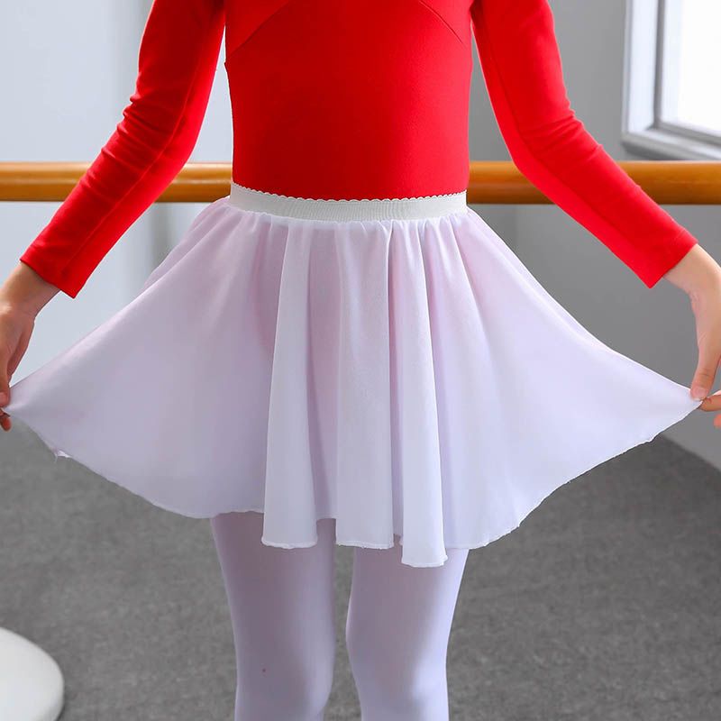 Children's dancing chiffon skirt dance clothes girls half-length all-match dancing short ballet apron practice white