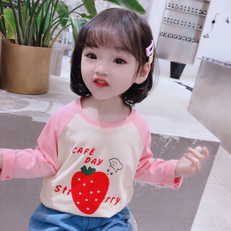 Girls' long sleeve T-shirt, new children's autumn top, Korean printed cartoon girl's foreign style top