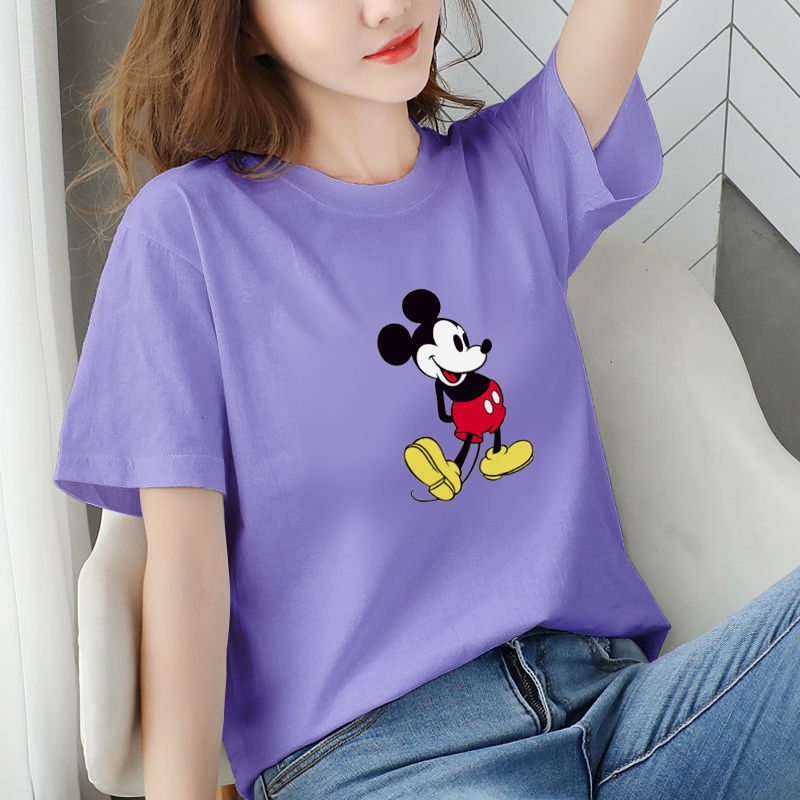 Summer new T-shirt short sleeve female Mickey Mouse cartoon print loose medium and long Korean student dress