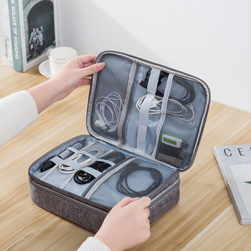 Earphone charger waterproof storage box multi function receipt line storage bag double layer three layer dust-proof storage and finishing bag