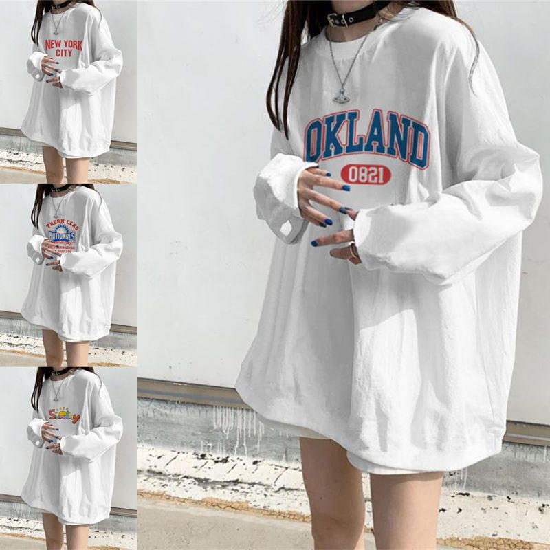 White T-shirt women's long sleeve bottoming shirt spring and autumn foreign style loose, with student's medium and long super hot clothes ins fashion