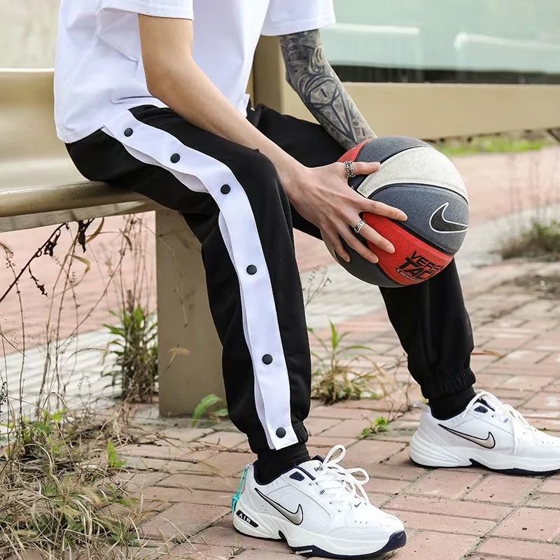 Sports breasted pants button long pants men's summer thin casual loose binding CBA training seconds off basketball pants