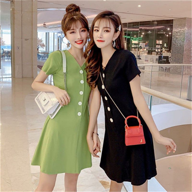 Dress popular female student Korean version super fairy slim waist summer short skirt college style button drawstring new style