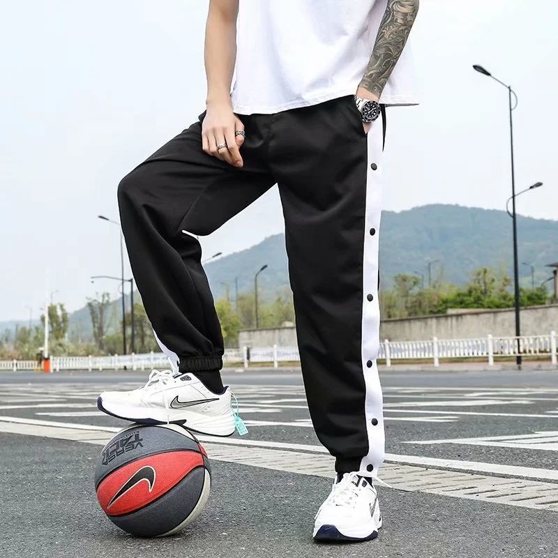 Sports breasted pants button long pants men's summer thin casual loose binding CBA training seconds off basketball pants