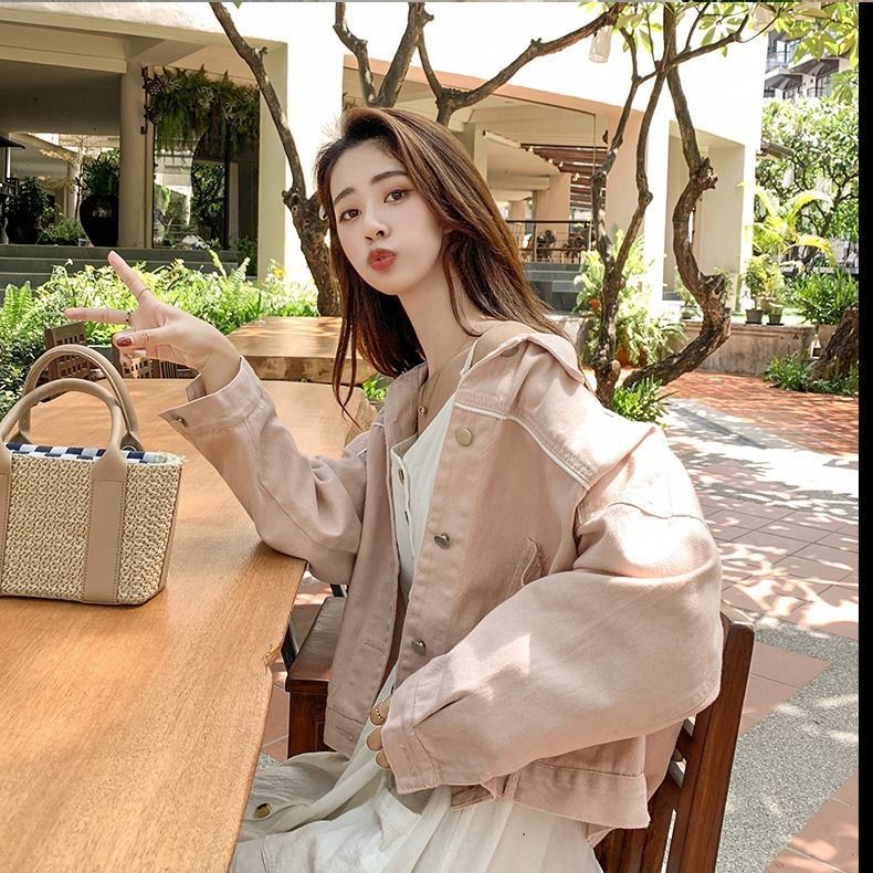 Autumn new pink denim coat for women 2020 autumn new Korean denim student thin top